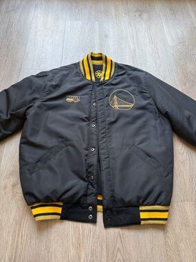 Golden State Warriors Black and Yellow Varsity Bomber Jacket